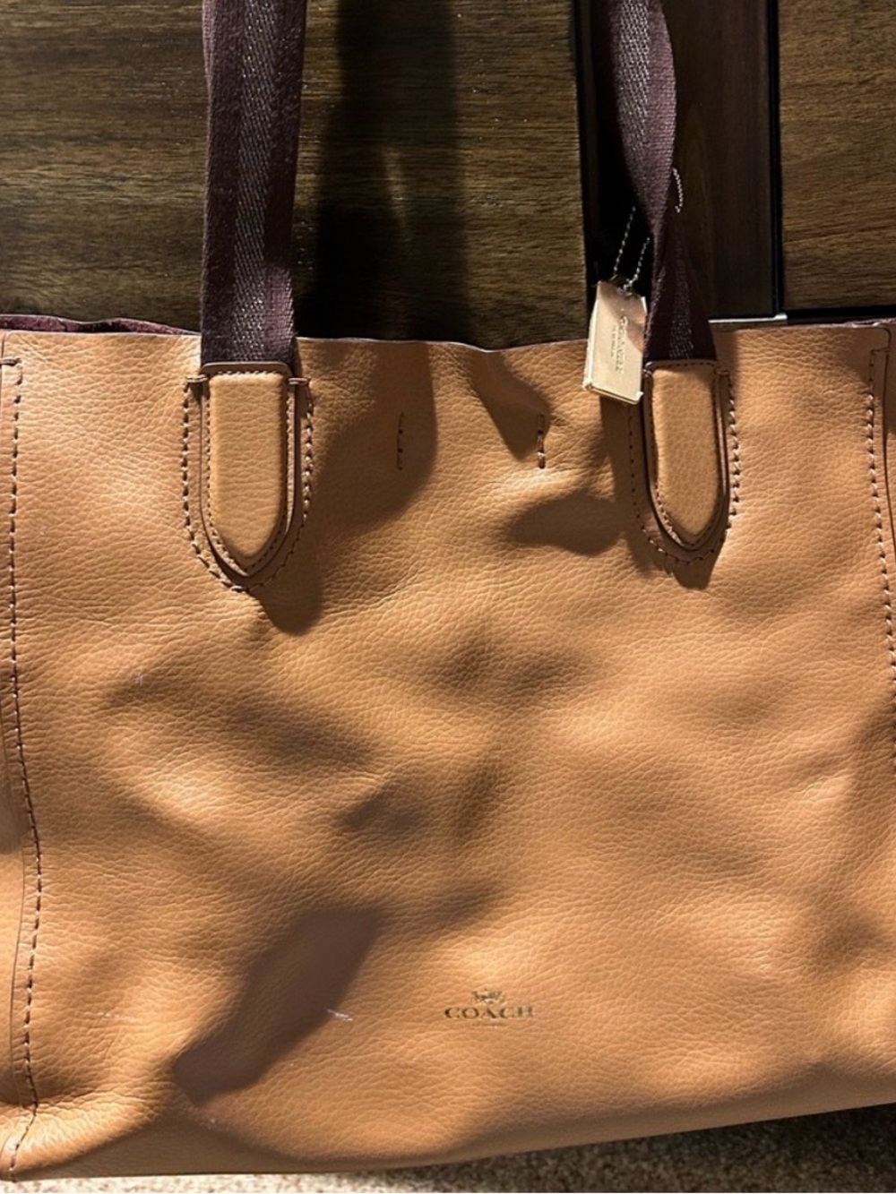 Coach Tan Tote with Dark Brown Straps